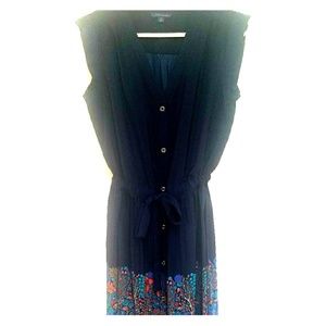 Navy dress with colorful flowers